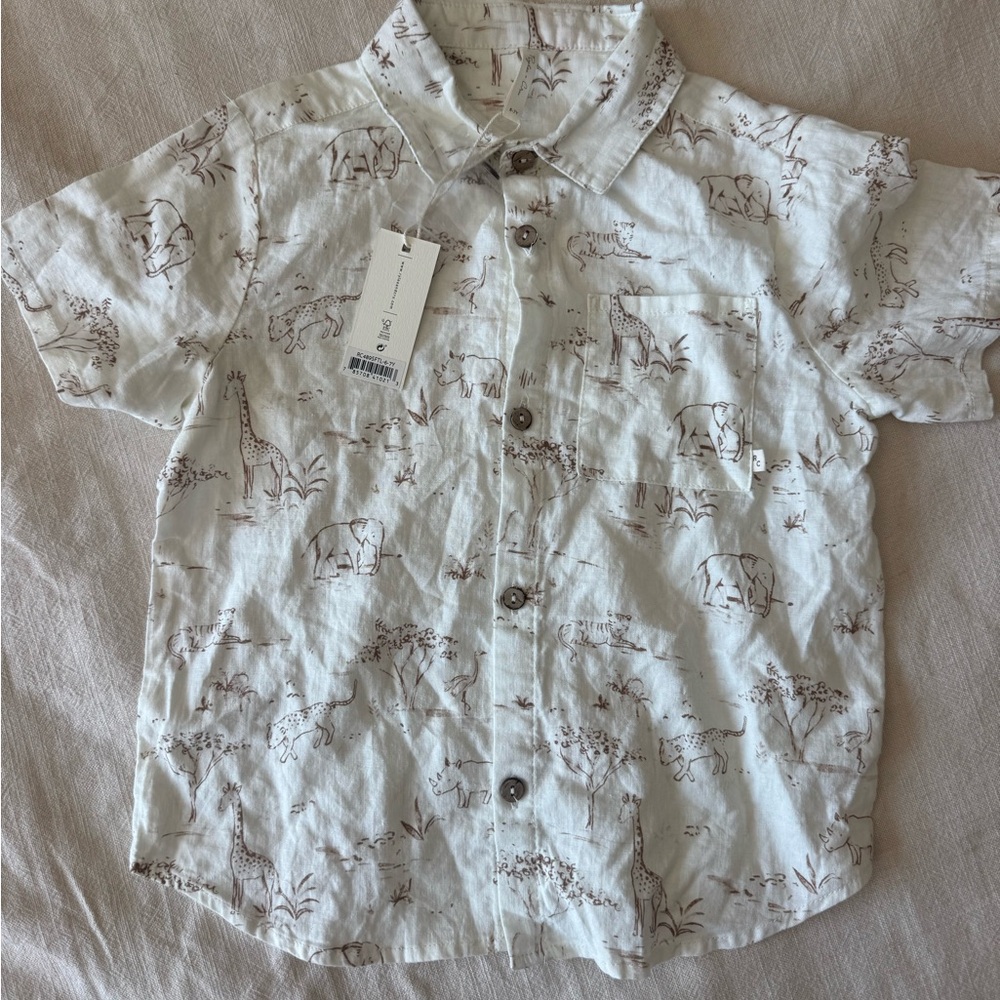 Rylee + Cru Cream Animal Print Button Down Shirt